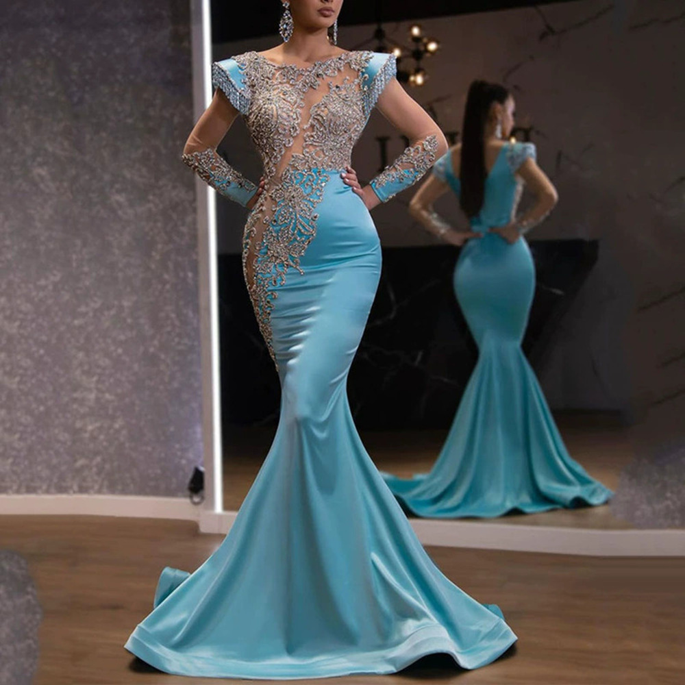 ZARA Long Fishtail Gold Dusted Elegant Party Gown